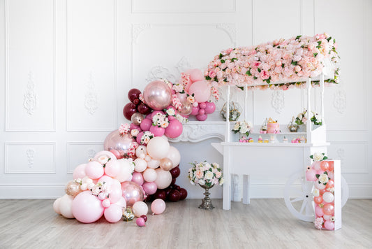 A feature image showcasing an elegant display of floral decorations combined with Latex Balloons.
