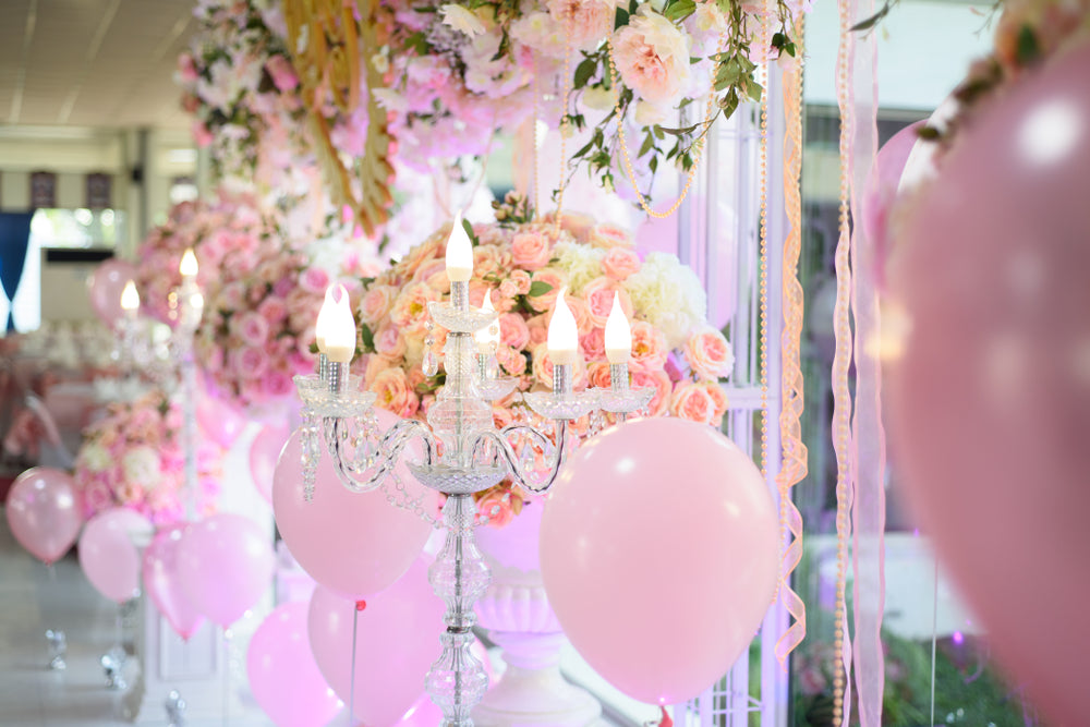 Pink Latex Balloons with other decor for a gender reveal party